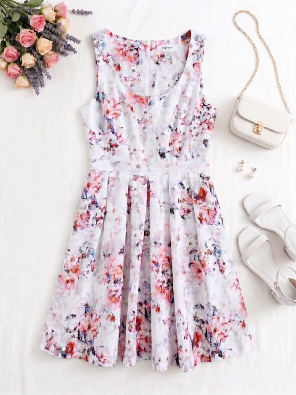 Ever New Water Colour Floral Print Sleeveless Midi Dress
